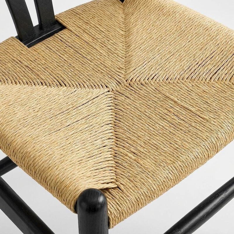 Wood Dining Chair with Slatted Backrest for Kitchen and Dining Room, Black Black image number 3
