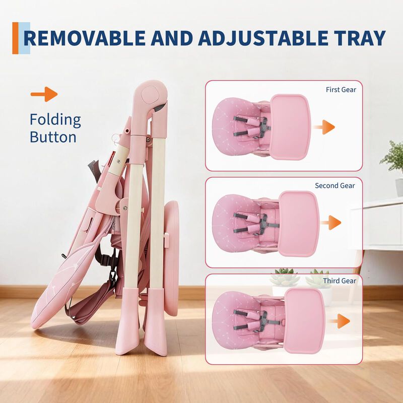 Adjustable Collapsible Baby High Chair &ndash; Reclining Backrest, Footrest, Removable Tray, Fast Folding for Babies & Toddlers image number 4
