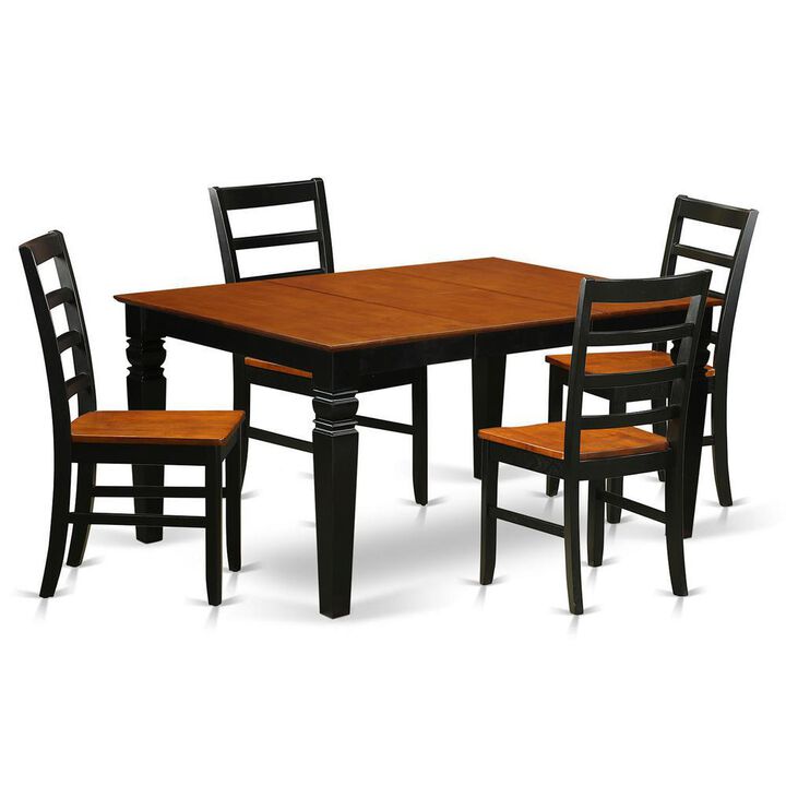 5 Pc Dinette set with a Dining Table and 4 Wood Dining Chairs in Black