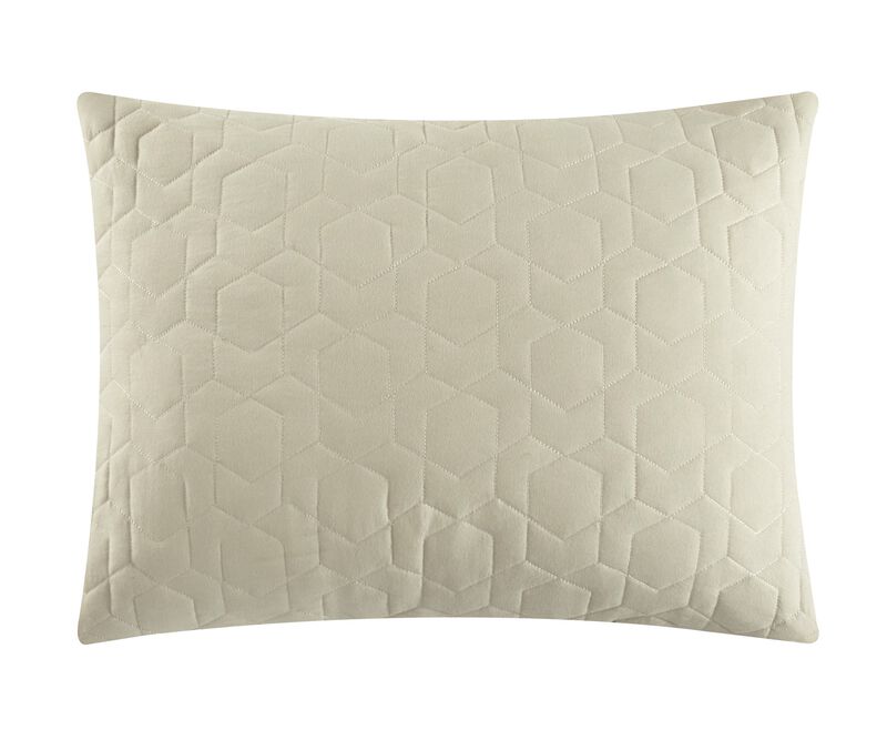 NY&C Home Davina 5 Piece Comforter Set Geometric Hexagonal Pattern Design Bedding - Decorative Pillows Shams Included, King, Beige