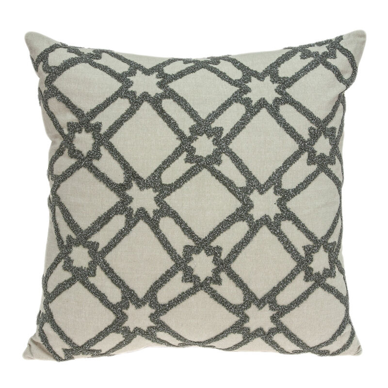 HomeRoots 20" Beige and Gray Diamond Cotton Throw Pillow With Embroidery image number 0