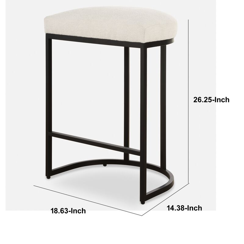 Gyn Counter Height Stool, White Performance Fabric, Black Cantilever Base - Benzara