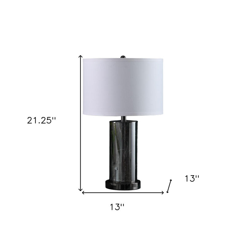 Hivvago 21" Glass LED Cylinder Table Lamp with Nightlight and White Drum Shade