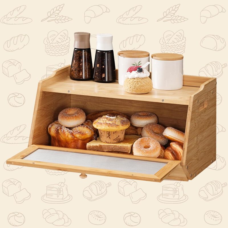 Kitchen Counter Wicker Bread Box for Storage and Food Organization image number 4