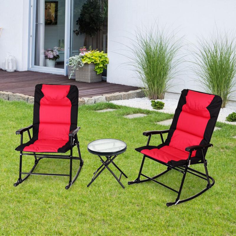 Hivvago 3 Pcs Outdoor Folding Rocking Chair Table Set with Cushion