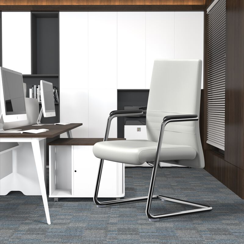 LeisureMod Aleen Mid-Century Modern Office Chair with Upholstered Seat and Metal Armrest