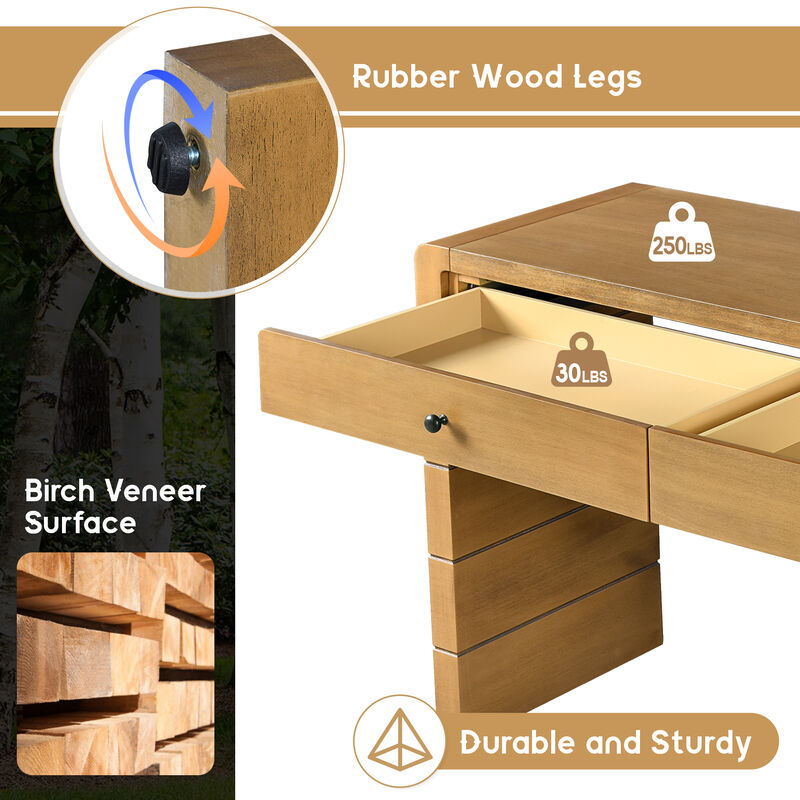 Curved Console Table with Storage, Wooden Entryway Table with 2 Drawers