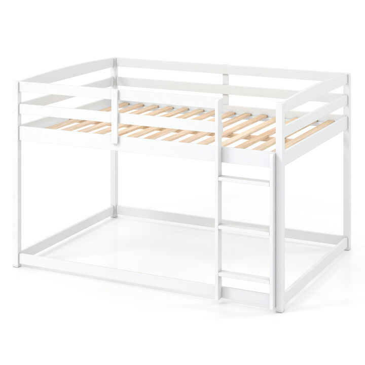 Full Over Full Wooden Bunk Bed with Guardrails and Built In Ladder