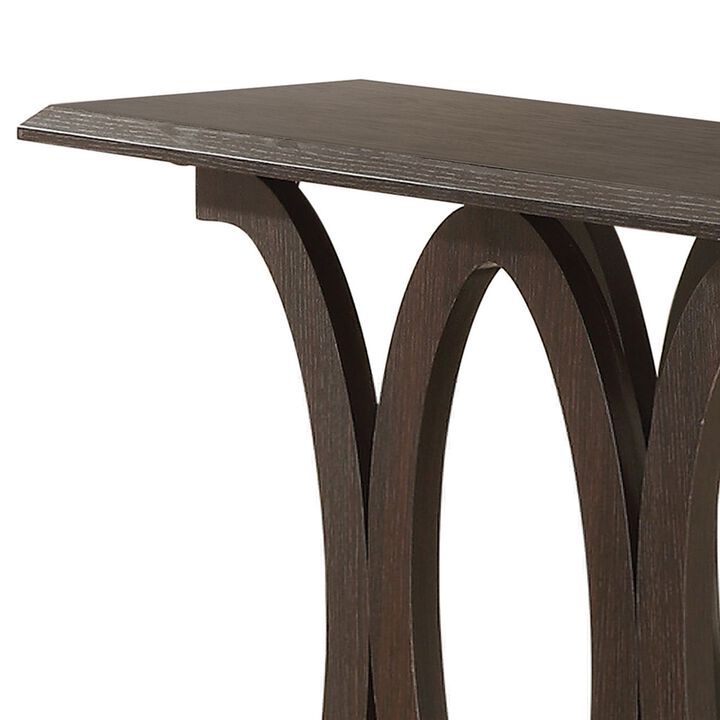 Contemporary Style C Shaped Sofa Table With Open Shelf, Espresso Brown-Benzara