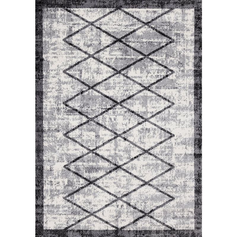 Novelle Home Claremont Grey Black Distressed Lattice Area Rug, 6'7 x 9'10 image number 0