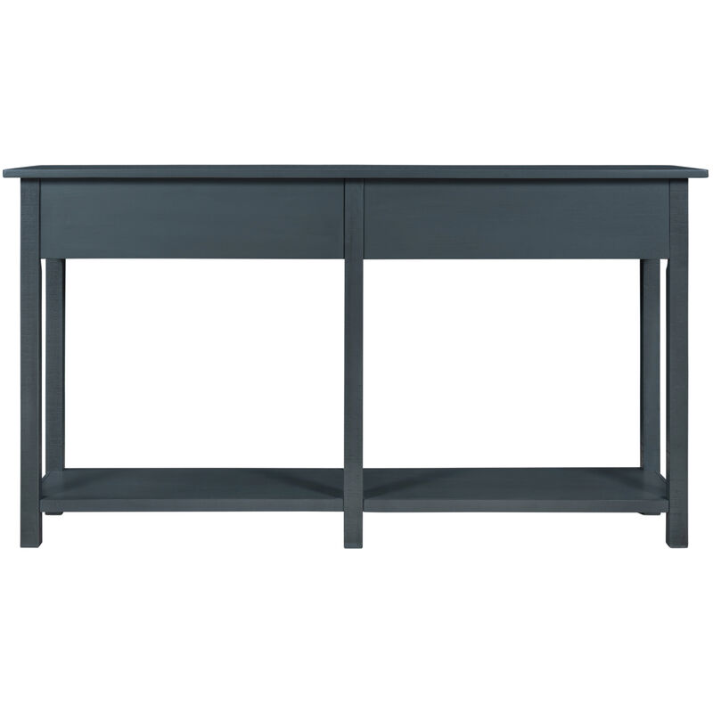 Rustic Brushed Texture Entryway Table Console Table with Drawer and Bottom Shelf for Living Room（Navy）