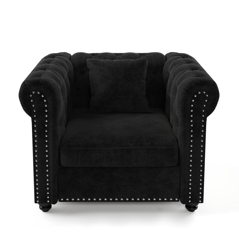 Chesterfield Tufted Sectional Sofa Nailhead Trim Chenille Deep Seat Sofa Couch, Sectional Sofa Deep Seat for Living Room Apartment, Chenille Sectional Sofa Couch Classic Design with Rolled Arms for Office image number 3