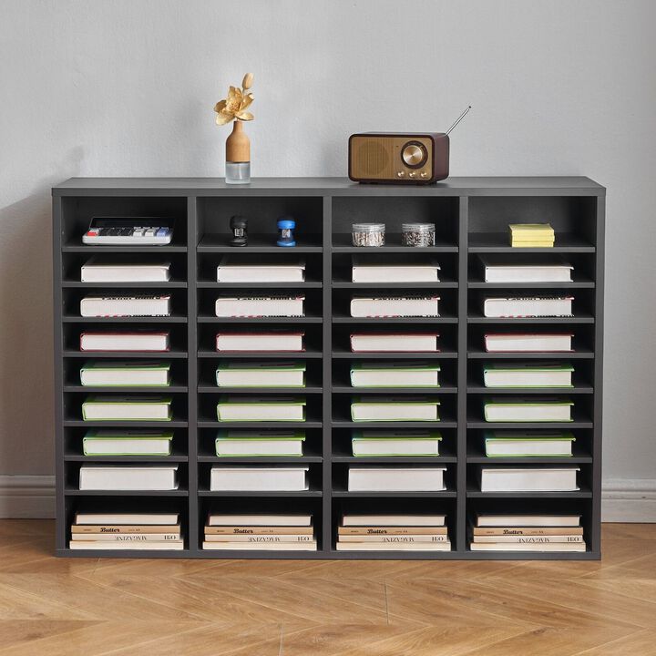 Wooden Literature Organizer with Adjustable Shelves, 36 Slot Mailbox for Office & Classroom