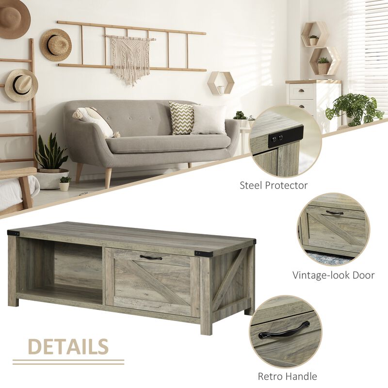 Farmhouse Coffee Table with Storage and Drawer, Rustic Coffee Table for Living Room, Open Shelf, Grey Oak image number 6