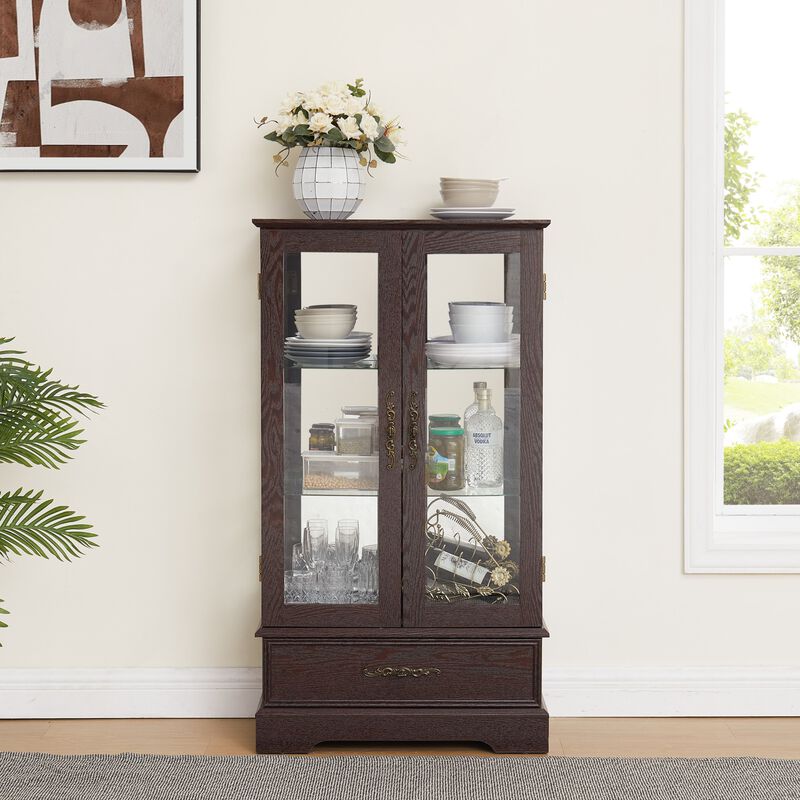 25.98 in. Display Cabinet with 1 Drawer and 2 Glass Doors