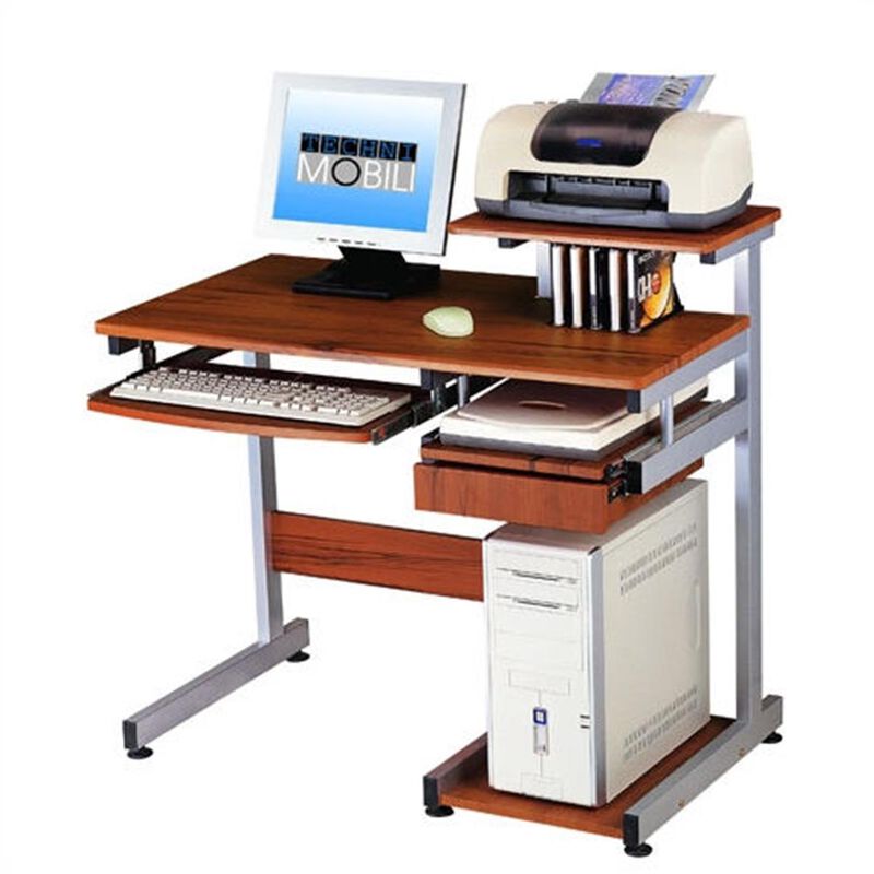Techni Mobili CD2706AWG01 Basic Computer Desk With Drawer And Pull Out Scanner Panel  Woodgrain