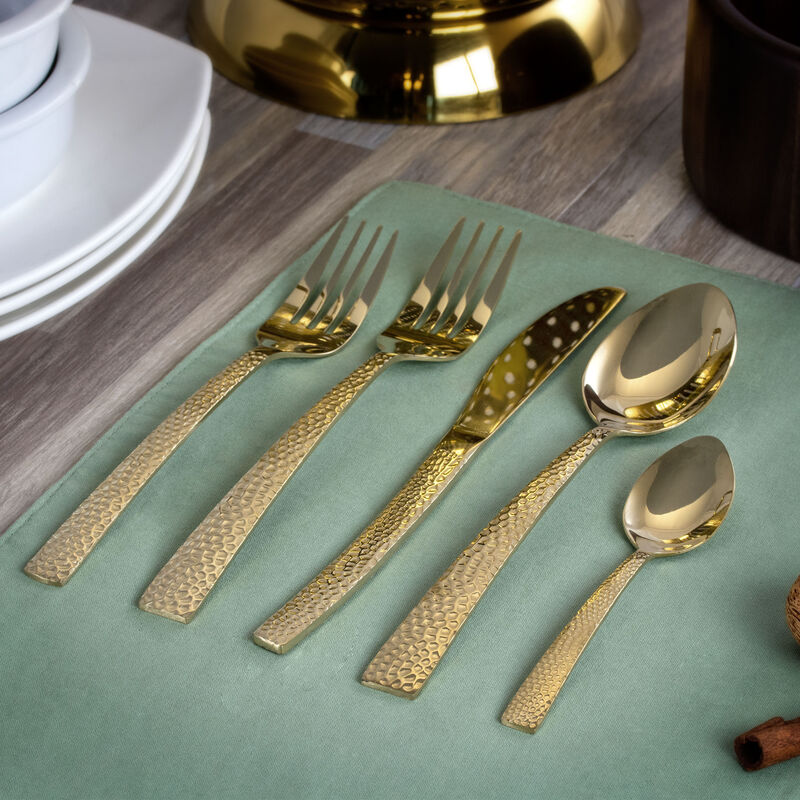 MegaChef Baily 20 Piece Flatware Utensil Set, Stainless Steel Silverware Metal Service for 4 in Light Gold