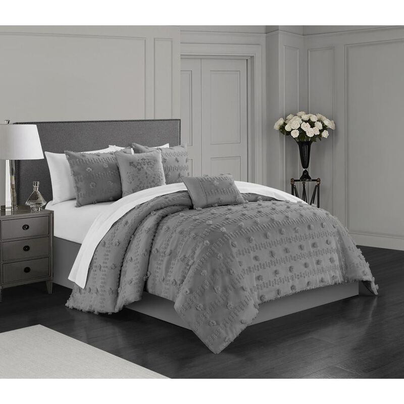 Chic Home Ahtisa Comforter Set Jacquard Floral Applique Design Bedding Grey, Queen image number 2