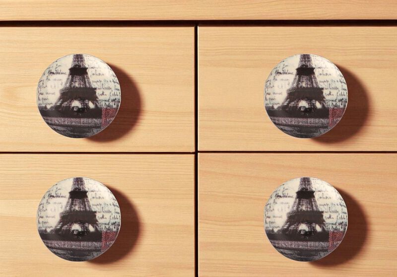 HomeRoots Set of Six Black And White Poetic Script Ceramic Drawer Pull Knobs image number 1