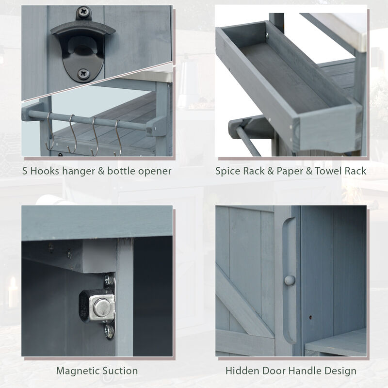 Whisen Farmhouse Kitchen Island with Storage Cabinet, Spice Rack, Towel Rack and 4 Wheels - Dark Brown