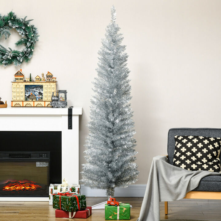 BreeBe 6' Artificial Pencil Christmas Tree, Slim Xmas Tree with 390 Realistic Branch Tips and Plastic Stand