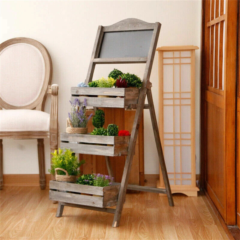 3-Tier Wood A-Frame Sidewalk Menu Chalkboard Sign with Display Shelf Plant Stand image number 9