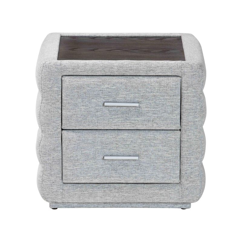 Baxton Studio Cadmus Modern Light Grey Channel Tufted Fabric 2 Drawer Nightstand