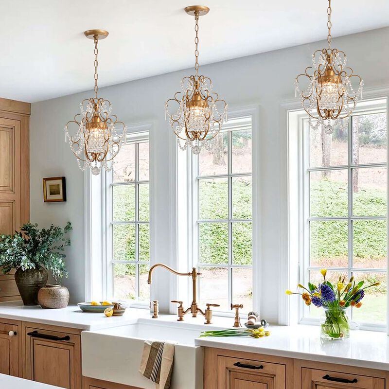 Dalia Glam 1 Light Brushed Brass Mini Crystal Chandelier image number 3