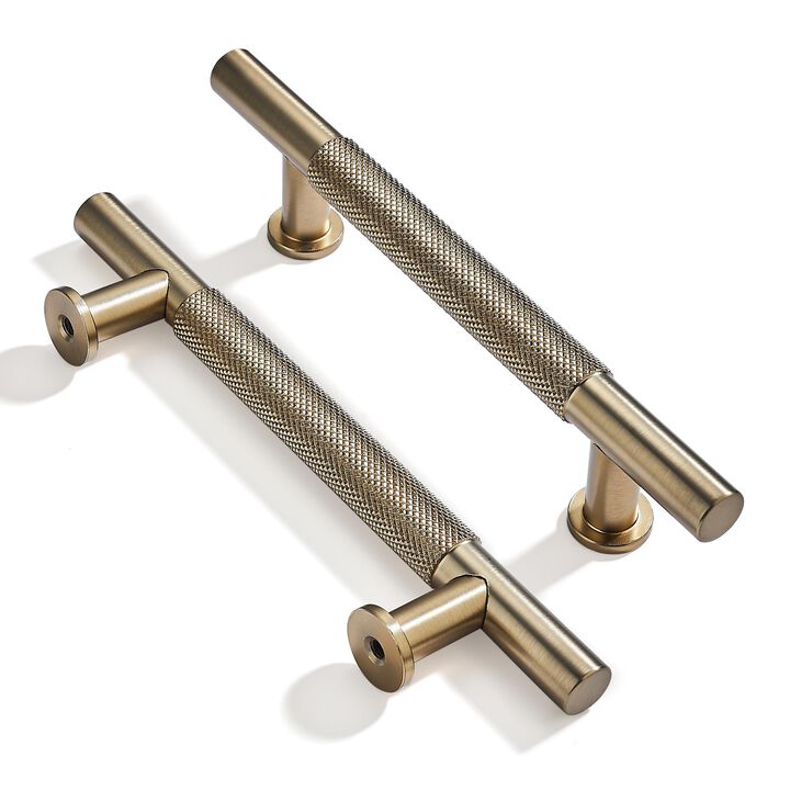 khtumeware 10 Pack 5 Inch(128mm) Drawer Handles Knurled Brushed Brass Cabinet Pulls Drawer Pulls Kitchen Hardware Kitchen Handle