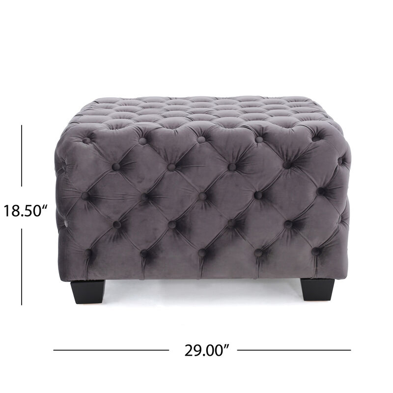 Streamdale Modern Velvet Glam Ottoman with Diamond Stitching image number 2