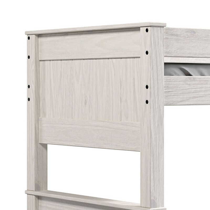 Twin/Twin Bunk Bed with Ladder, Brazilian Pine, Solid Wood, White