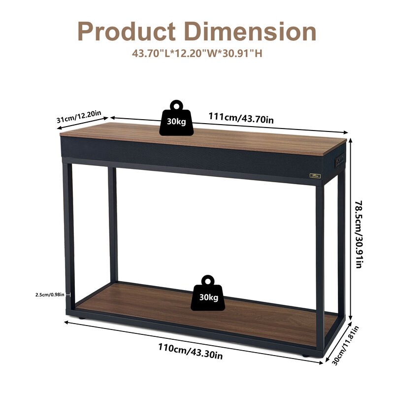 2 Tiers Modern Console Sofa Table with USB and Bluetooth Speaker Entryway Table image number 4