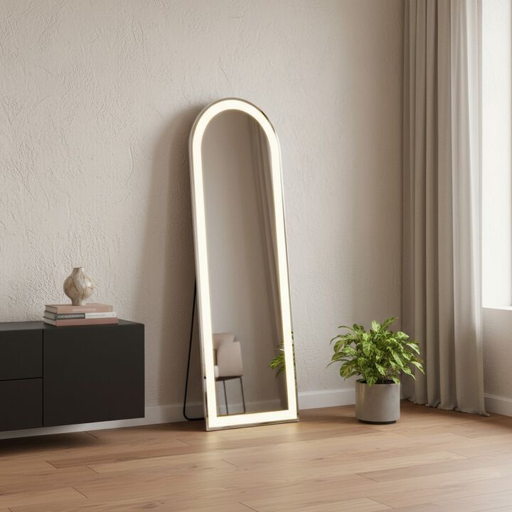 HomeRoots 60" Clear Arch Lighted Freestanding and Wall Mount Frameless Full Length Mirror
