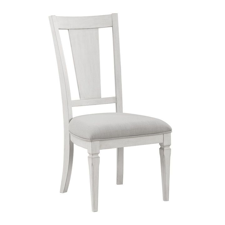 Kate 24 Inch Side Dining Chair Set of 2, Light Gray Linen, White Wood Frame - Benzara