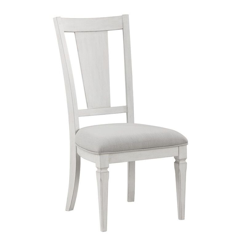 Kate 24 Inch Side Dining Chair Set of 2, Light Gray Linen, White Wood Frame - Benzara
