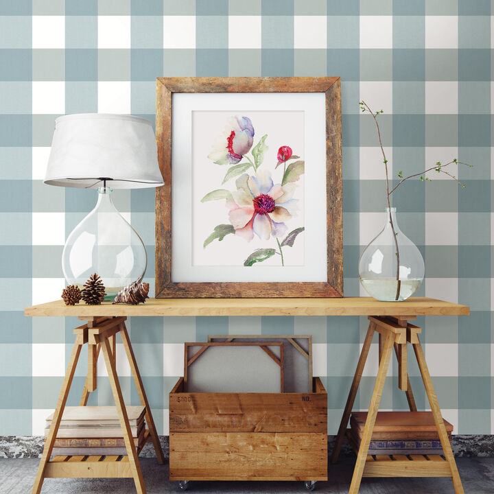 Amos Teal Gingham Wallpaper