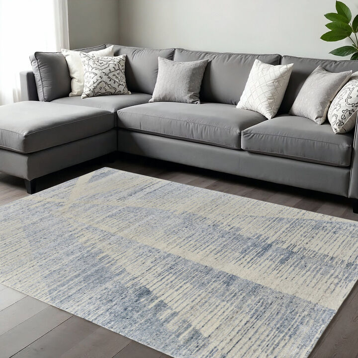 HomeRoots Abstract Hand Knotted Worn Faded Area Rug