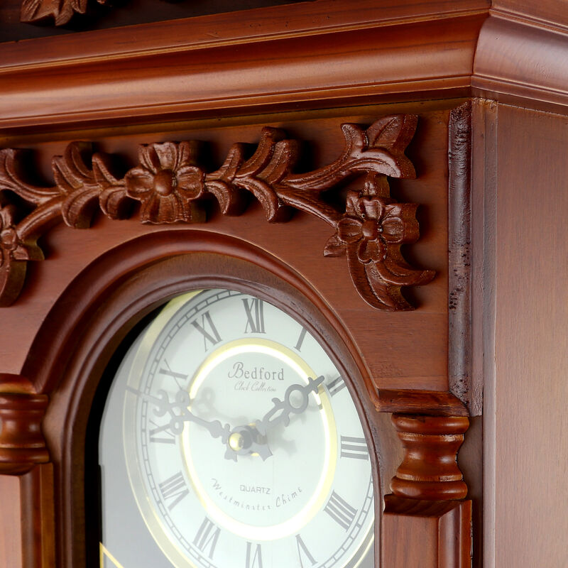 Bedford Clock Collection 27.5 Inch Oak Finish Pendulum Wall Clock