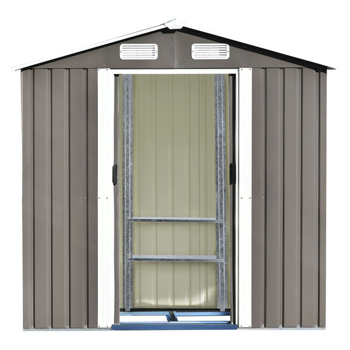 Patio 6ft x4ft Bike Shed Garden Shed, Metal Storage Shed with Adjustable Shelf and Lockable Door, Tool Cabinet with Vents and Foundation for Backyard, Lawn, Garden, Gray