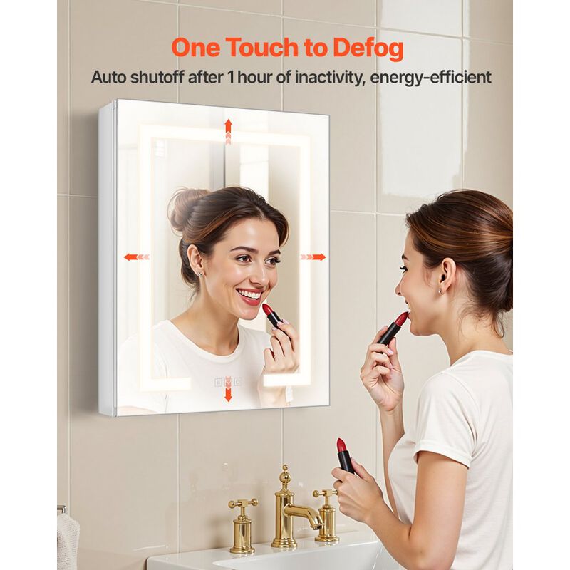 Wall Mount Recessed Medicine Cabinet with 2-Side Mirror and Lighting