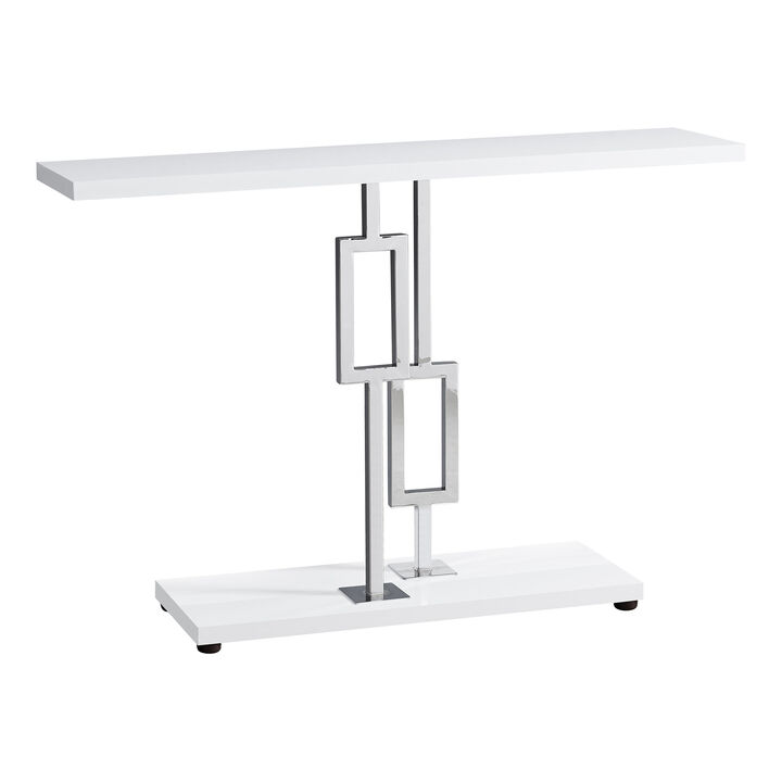 Monarch Specialties I 3266 Accent Table, Console, Entryway, Narrow, Sofa, Living Room, Bedroom, Metal, Laminate, Glossy White, Chrome, Contemporary, Modern