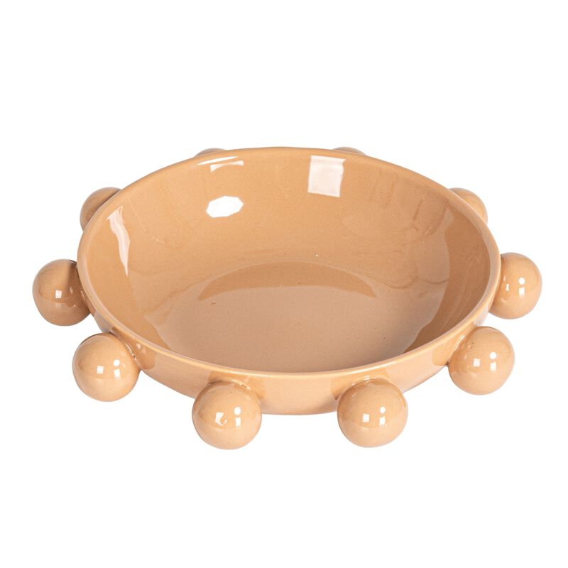 9.75 Inches Stoneware Bowl with Orbs and Reactive Glaze, Nude image number 0