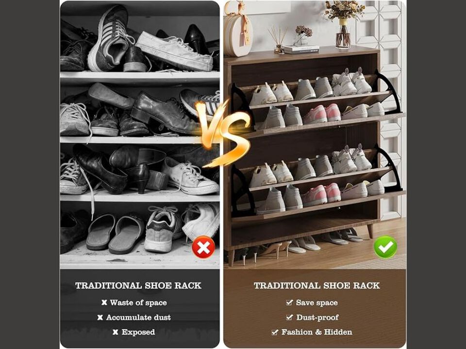 Slim Entryway Shoe Storage Cabinet Flip Drawer Space Saving