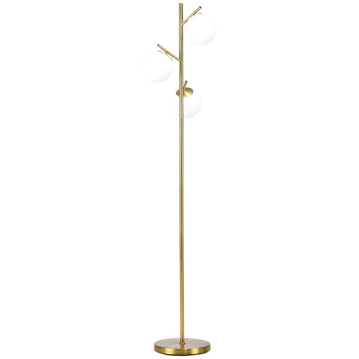 Gold Living Space Illumination: 3-Light Tree Floor Lamp with Globe Shades