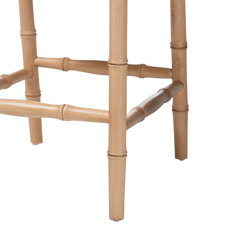 bali & pari Sandy Counter Stool - Crafted Wood and Natural Rattan Lounge Seating with Bamboo Motif and Upholstered Seat image number 5