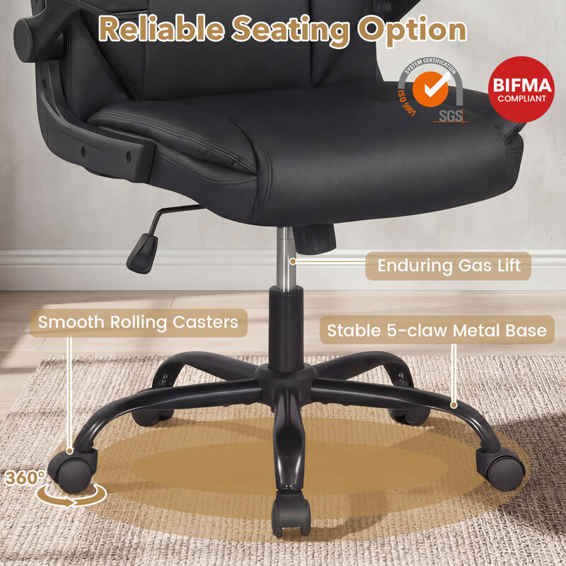 Leather Office Desk Chair with Flip-Up Armrests and Adjustable Rocking Back image number 6