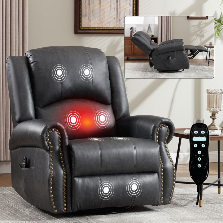 Faux Leather Recliner Chair Rocker Swivel Chair Manual Recliner with Heat & Massage