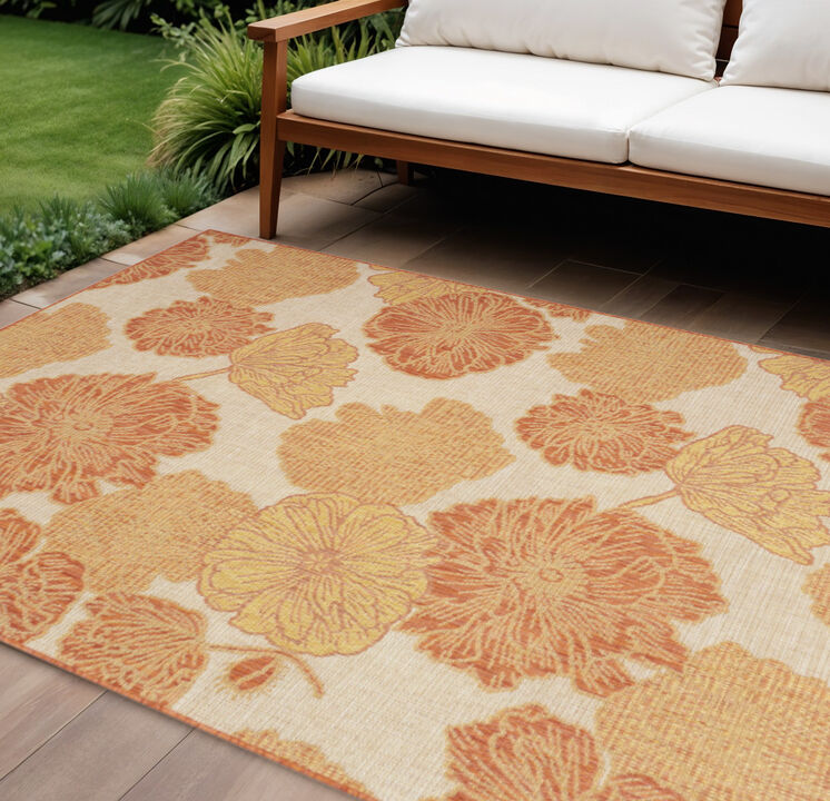 HomeRoots 6' X 9' Orange And Ivory Floral Indoor Outdoor Area Rug