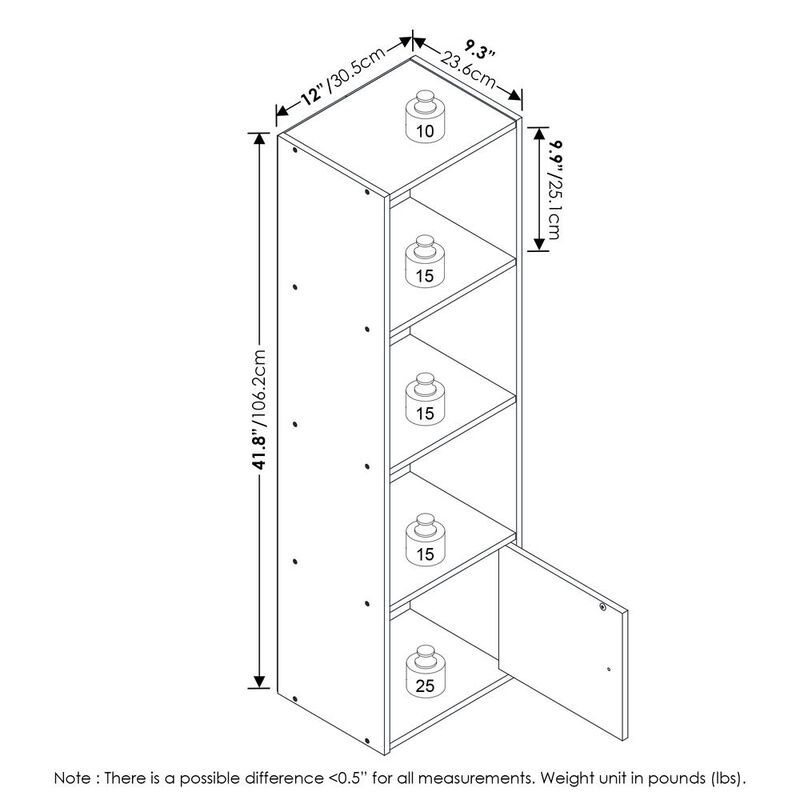 Furinno Luder 4-Tier Shelf Bookcase with 1 Door Storage Cabinet, White