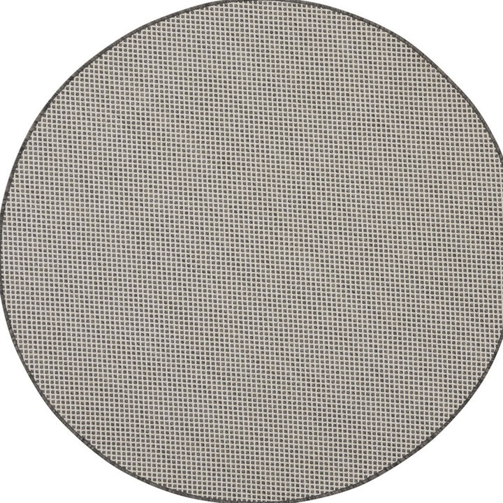 HomeRoots 4' Ivory And Charcoal Round Geometric Indoor Outdoor Area Rug